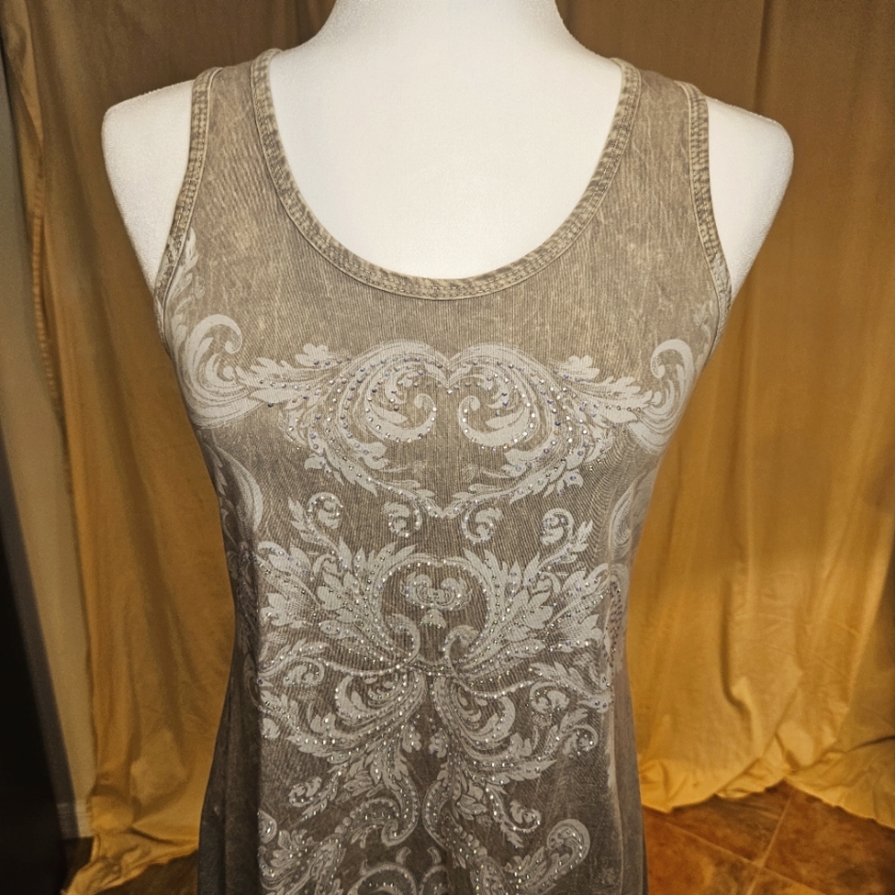 Vocal Silver and Tan Tunic Top with Chic Design - Picture 4 of 15